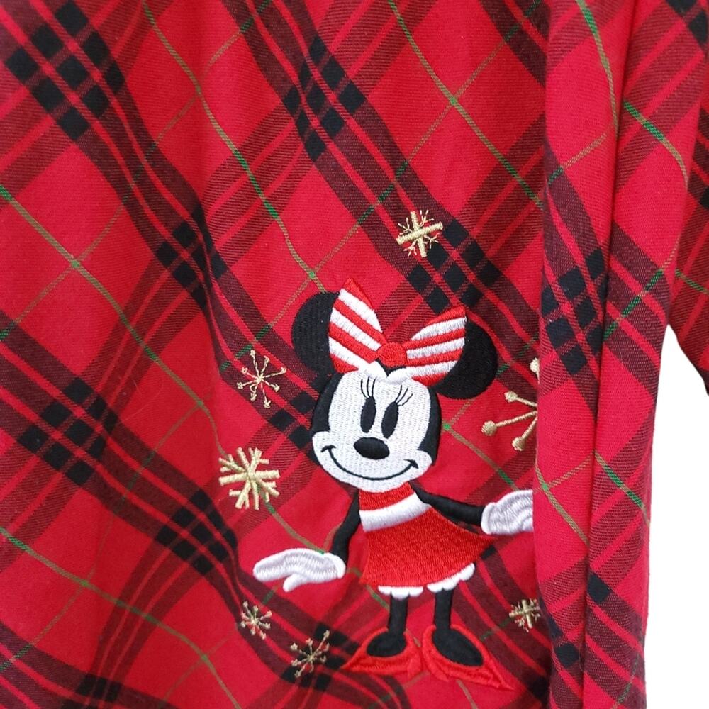 Disney Flannel Pajama Nightgown Sz 9/10 Girl Red Black Plaid Minnie Mouse Japan - Picture 4 of 5
